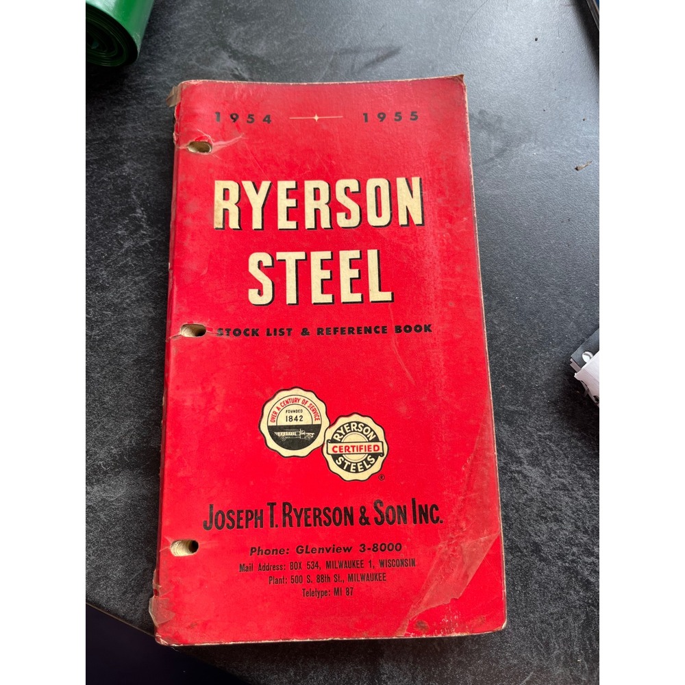 Vintage 1954 1955 Ryerson Steel Stock List Reference Book Milwaukee Industrial